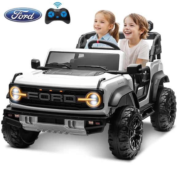 Conchico 24V 2 Seater Licensed Ford Bronco Powered Ride-On Truck, Kids Ride on Toys with Remote Control & Seatbelt, White