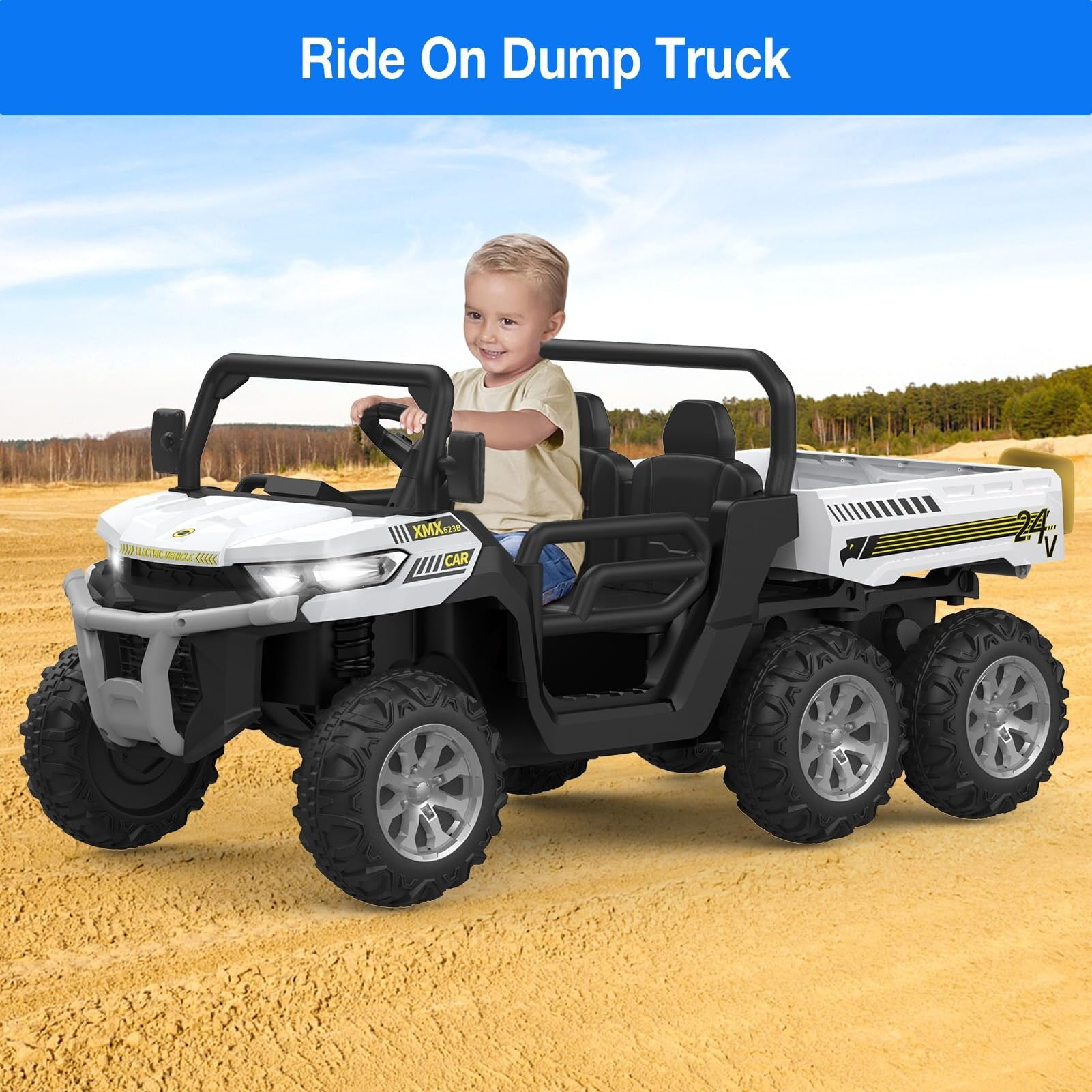 24V White 2-Seater Ride-On Dump Truck with Remote Control