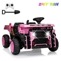 24V 2-Seater Ride-On Dump Truck for Kids with Remote Control, Electric Construction Vehicle with Motorized Dump Bed, Shovel, Music, LED Lights, 2WD/4WD, All-Terrain Wheels, Pink