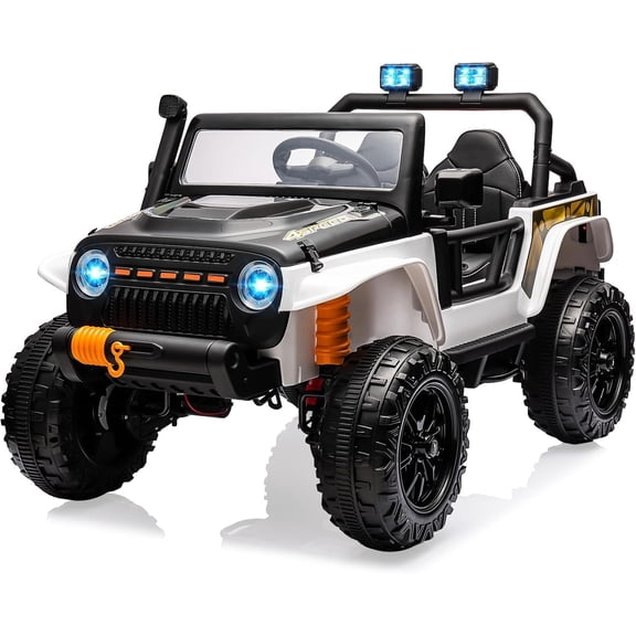 24V 2-Seater Ride-On Electric Truck, Battery-Powered Vehicle with Remote Control, 4x45W Motors, 4WD/2WD Switchable, LED Headlights & Music Player, Black/White