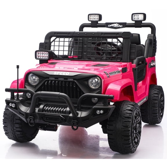 Funride 4WD 24V 2 Seater Ride On Toys with Remote Control, Kids Ride on Truck Car 800W Moter Power 4-Wheeler Suspension, 3 Speeds, Bluetooth Music, Rose Pink