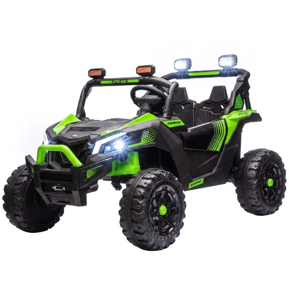 24V 2-Seater Ride-On UTV with Remote Control, Dual 120W Motors, 4-Wheel Suspension, LED Lights, Music, USB, Green