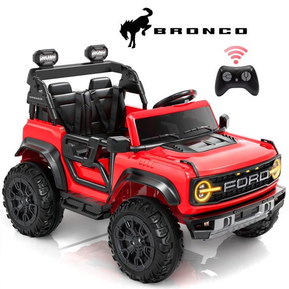 Ford Bronco Raptor 24V Ride on Toys, 2 Seater Ride on Cars with Remote Control, Bluetooth Music, Spring Suspension, Battery Powered Electric Car for Kids Ages 3-8, Red