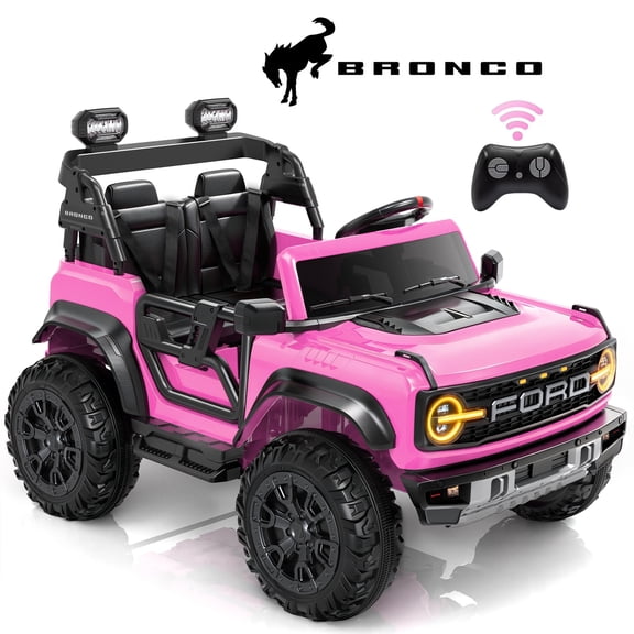 Ford Bronco Raptor 24V Ride on Toys, 2 Seater Ride on Cars with Remote Control, Bluetooth Music, Spring Suspension, Battery Powered Electric Car for Kids Ages 3-8, Pink