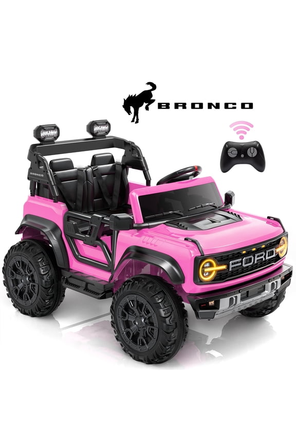 Ford Bronco Raptor 24V Ride on Toys, 2 Seater Ride on Cars with Remote Control, Bluetooth Music, Spring Suspension, Battery Powered Electric Car for Kids Ages 3-8, Pink