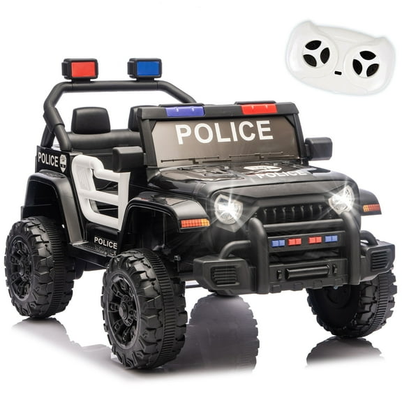 12 Volt Ride on Toys for Toddlers w/Remote Control, Electric Ride on Truck Car w/ Shock Absorption, 3 Speeds, Bluetooth, Lights, Steering Wheel Quick Release (Black Police Car)