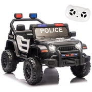 12 Volt Ride on Toys for Toddlers w/Remote Control, Electric Ride on Truck Car w/ Shock Absorption, 3 Speeds, Bluetooth, Lights, Steering Wheel Quick Release Black Police Car