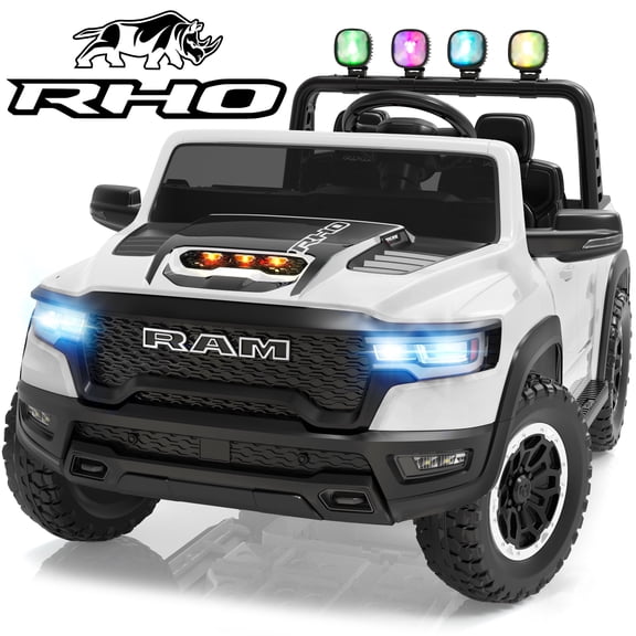 iYofe RAM 24V Kids Ride on Truck Cars for Boys Girls, Battery Powered Ride on Toys with All-Terrain Wheel, Bluetooth, MP3, Electric Car for Kids Toddler with Remote Control, White