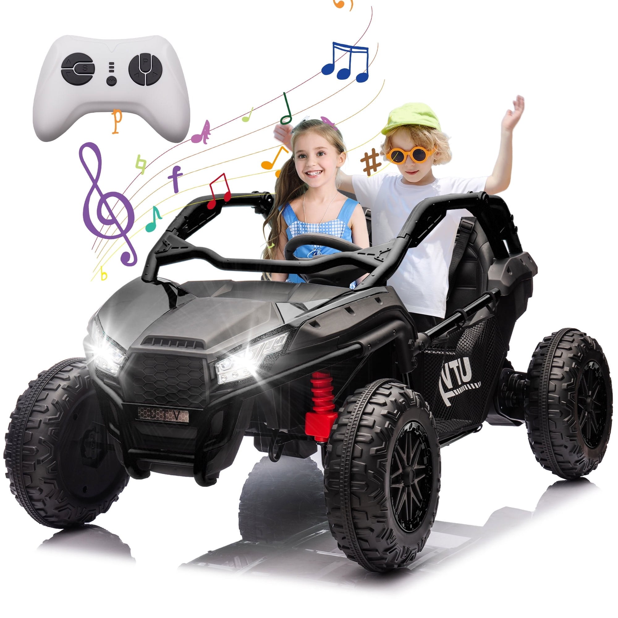 Walmart exclusive discounts  24V 2 Seater Ride on Toys UTV w/Remote Control, 400W Power Engines, Off-Road Kids Electric Vehicles w/20" Spacious Seat, 3 Speeds, Max 6 MPH, Bluetooth, Power Vehicles Wheels for Boys Girls, Black
