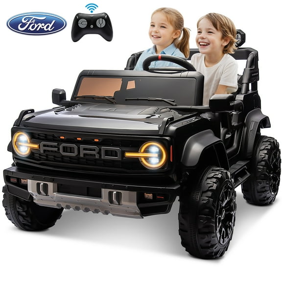 24V 2 Seater Ride on Truck Car, Ford Bronco Raptor Kids Electric Vehicle Car with Parent Remote, Battery Powered Ride on Toy for Boys Girls w/ Rear Wheel Suspension, Bluetooth, Black