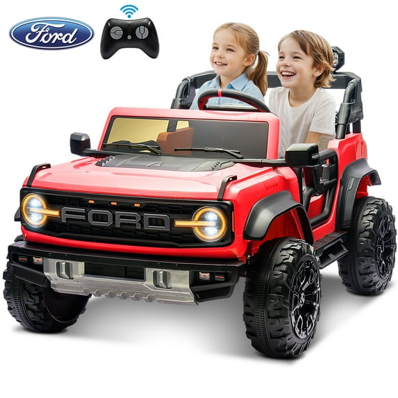 24V 2 Seater Ride on Truck Car, Ford Bronco Raptor Kids Electric Vehicle Car with Parent Remote, Battery Powered Ride on Toy for Boys Girls w/ Rear Wheel Suspension, Bluetooth, Red