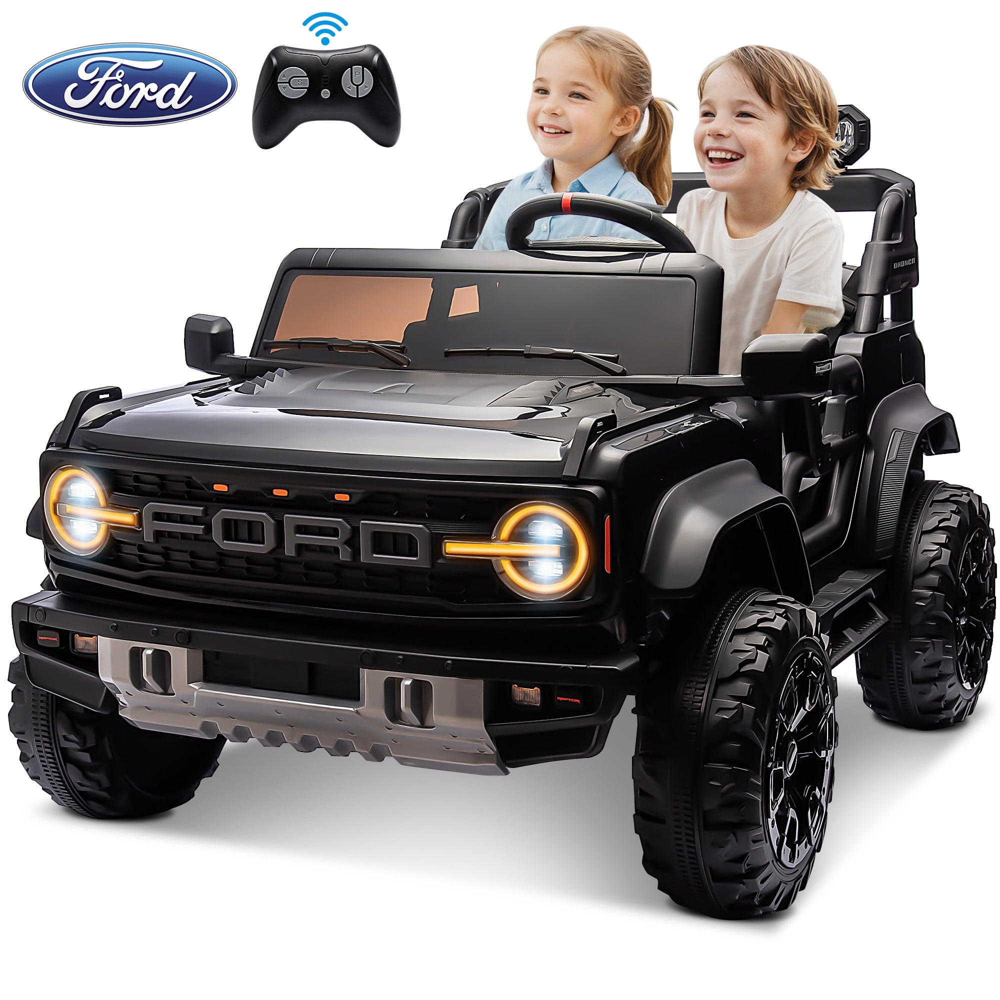 24V 2 Seater Ride on Truck Car, Ford Bronco Raptor Kids Electric Vehicle Car with Parent Remote, Battery Powered Ride on Toy for Boys Girls w/ Rear Wheel Suspension, Bluetooth, Black