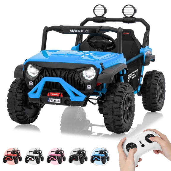 24V 2-Seater Ride On UTV for Kids – 4WD Electric Car Toy with 4 x 45W Motors, Remote & Manual Drive, Spring Suspension, 3 Speeds up to 5 MPH, LED, Dual Storage, MP3 – Ages 3-8, Blue