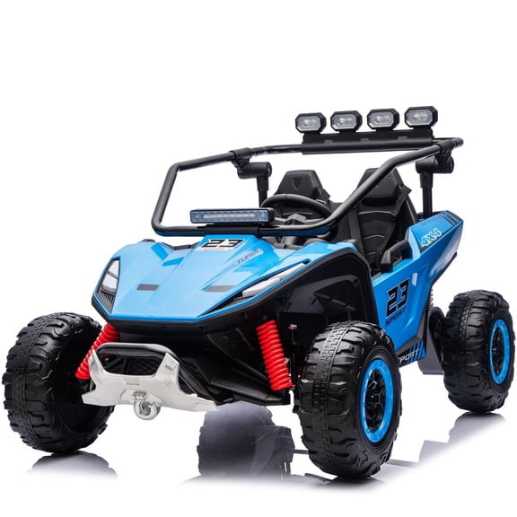24V 2 Seater Ride on UTV for Kids, 4WD Electric Off-Road Buggy with Parent Remote Control, 4x200W Motors, LED Lights, Bluetooth Music,Safety Seat Belts, Ride On Car for Ages 3-8, Blue