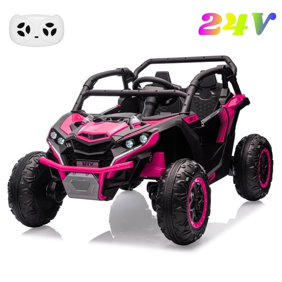 24V 2-Seater Ride-On UTV for Kids, 4WD Electric Off-Road Truck with Remote Control, LED Lights, Music, Battery Powered Ride-On Car for Boys & Girls, Hot Pink
