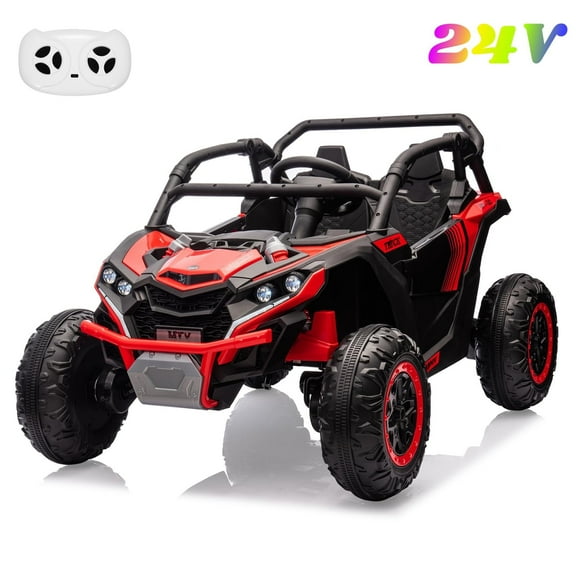 24V 2-Seater Ride-On UTV for Kids, 4WD Electric Off-Road Truck with Remote Control, LED Lights, Music, Battery Powered Ride-On Car for Boys & Girls, Red