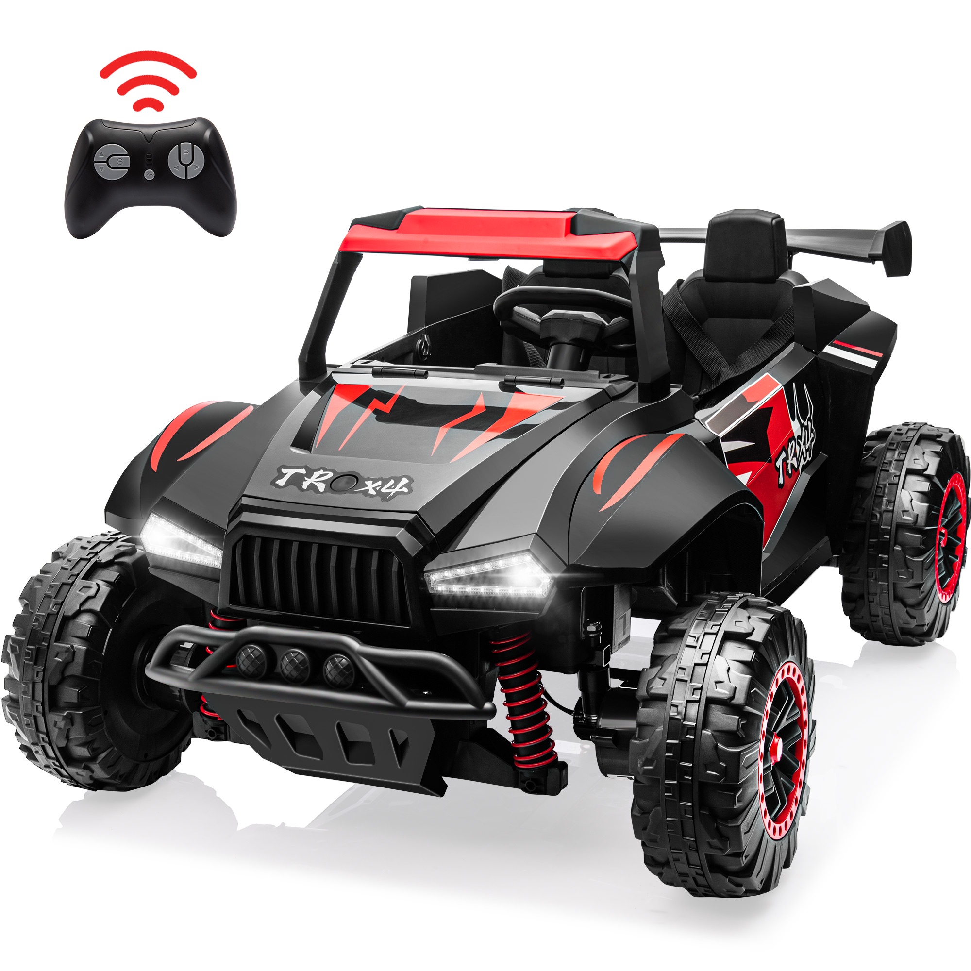24V 2 Seater Ride on Toy Cars, Kids Ride on UTV Cars with Remote Control, Battery Powered Electric Car for Kids Boys Girls 3-8 w/Bluetooth, USB, Dual Flash Light, 4 Wheelers Drive, Black