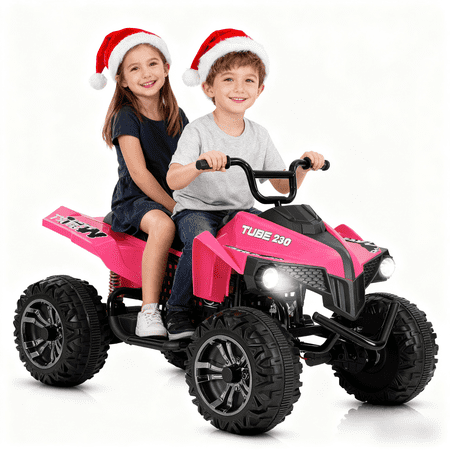 Neche 24V 2 Seater Ride on Toy, 4*200W Motors,9AH Battery Powered ,4-Wheeler Kids ATV with Bluetooth & LED lights, for Ages 3-8,Pink
