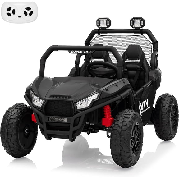 24V 2 Seater UTV Ride On Toy with 17In Tires Remote Control LED Lights and Music 10Ah Battery 2-Speed Gearbox Black