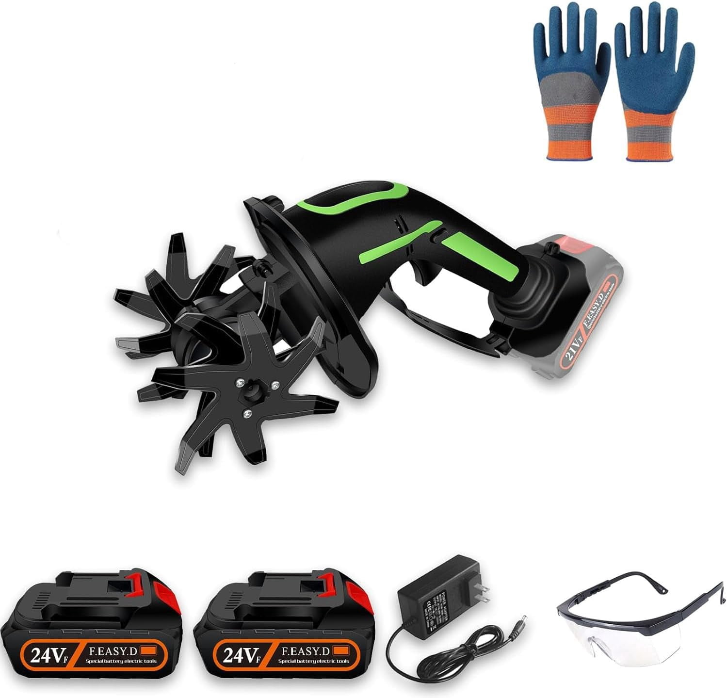 24V 2-in-1 Cordless Tiller & Cultivator with Extension Pole, 2×4.0Ah Batteries Electric Garden Rototiller, Handheld Soil Cultivator for Weeding Trenching Lawn Care (2 * 24V Battery)