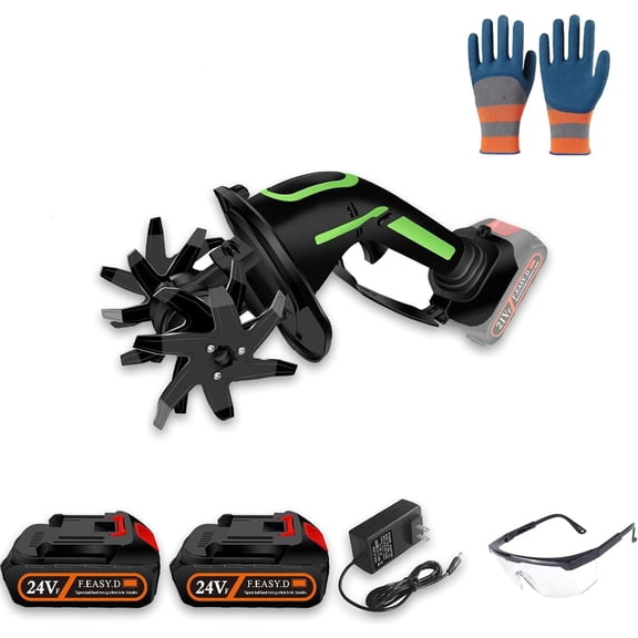 24V 2-in-1 Cordless Tiller & Cultivator with Extension Pole, 2×4.0Ah Batteries Electric Garden Rototiller, Handheld Soil Cultivator for Weeding Trenching Lawn Care (2 * 24V Battery)