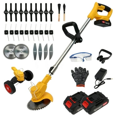 24V 2000mAh Electric Weed Wacker, 3-in-1 Cordless Weed Eater Brush Cutter Grass Trimmer Edger Stringless Weed Cutter Lawn Edger Mower, Yellow