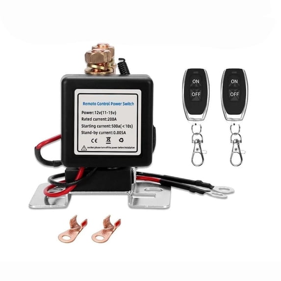 24V 200A Remote Battery Disconnect Switch with 2 Wireless Remotes - High Power Relay for Car, Truck, RV, Marine, Prevents Battery Drain, Anti-Theft, Overload & Short Circuit Protection