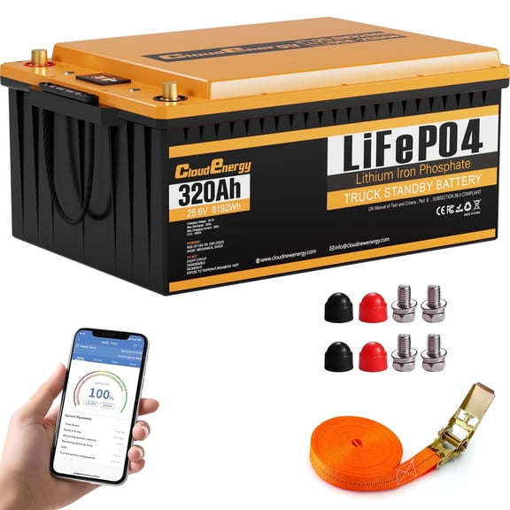 24V(25.6V) 320Ah Marine Engines Deep Cycle LiFePO4 Self-heating Battery with Bluetooth 200A BMS Max Pulse Discharge 2000A(3S)
