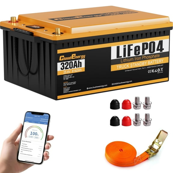 24V(25.6V) 320Ah Truck Standby Smart Deep Cycle LiFePO4 Self-heating Battery with Bluetooth 200A BMS (Peak 320A 30S 900A 2S),for Truck,Rvs,Trolling Motor,marine engines.