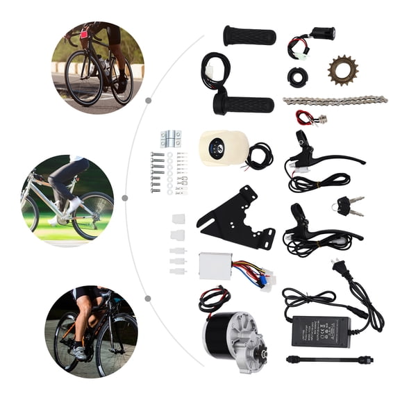 24V 250W Electric Bike Conversion Kit, E-Bike Motor Kit with Brush Motor & Controller Complete Bicycle to Electric Conversion Set with Twist Throttle, Brake Cut-Off, Headlight, Charger, Flywheel