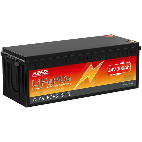 24V 300AH LiFePO4 Battery, 7680Wh, Built-in 200A BMS,for RV, Marine, Energy Storage, Backup Power,Off-Grid,15000+ Deep Cycles & Low Self-Discharge