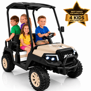 24V 4-Seater Kids Electric Golf Cart, 4WD Ride-On Car with Remote Control,Bluetooth Music& Detachable Canopy, Brown