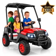 24V 4-Seater Kids Electric Golf Cart, 4WD Ride-On Car with Remote Control,Bluetooth Music& Detachable Canopy,Red