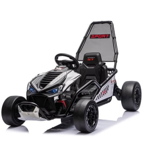 Conchico 24V 400W Electric Go Kart for Kids Ages 6-12, Drift Car with Protective Roll Cage, 5-Point Safety Harness, Bluetooth Music Ride on Toy for Outdoor, Black