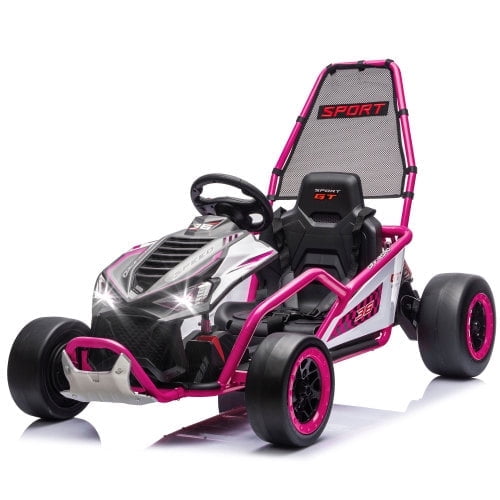 24V 400W Electric Go Kart for Kids Ages 6-12, Ride On Drift Car with Protective Roll Cage, EVA Front Tires, Rear Suspension, 5-Point Safety Harness, Music, Bluetooth and LED Lights, Rose Pink