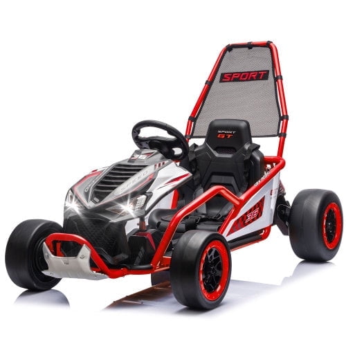 24V 400W Electric Go Kart for Kids Ages 6-12, Ride On Drift Car with Protective Roll Cage, EVA Front Tires, Rear Suspension, 5-Point Safety Harness, Music, Bluetooth and LED Lights, Red
