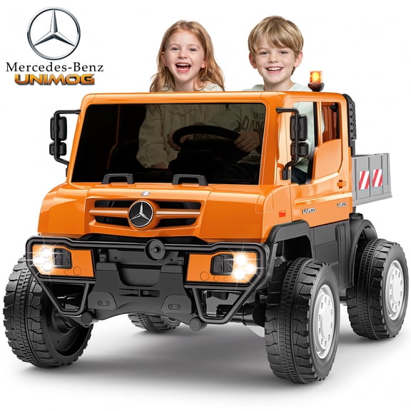 TOYBSNY 24V Ride on Toy for Kids, Licensed Mercedes-Benz Unimog Kids 2 Seater Electric Ride on Car with Remote Control, LED Lights, Bluetooth, 5 MPH, 130 Lbs, Orange