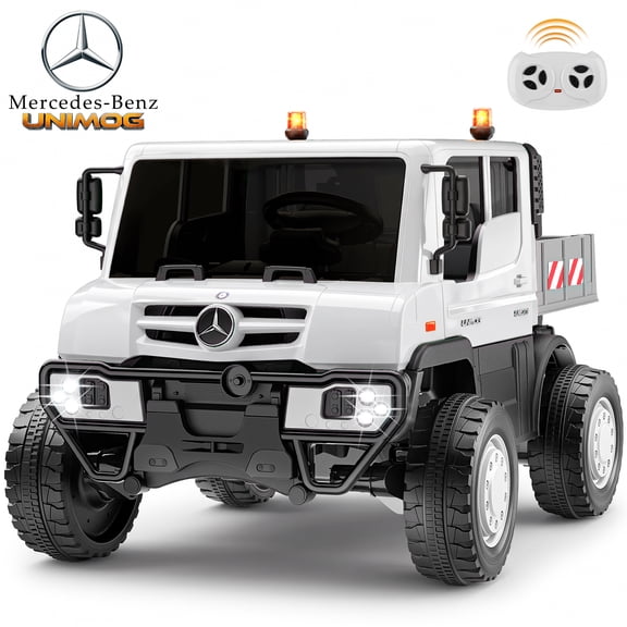 TOYBSNY 24V Ride on Toy for Kids, Licensed Mercedes-Benz Unimog Kids 2 Seater Electric Ride on Car with Remote Control, LED Lights, Bluetooth, 5 MPH, 130 Lbs, White