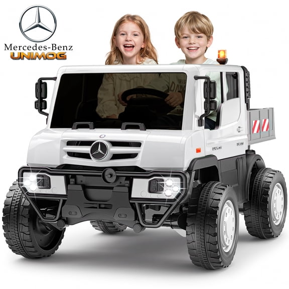 TOYBSNY 24V Ride on Toy for Kids, Licensed Mercedes-Benz Unimog Kids 2 Seater Electric Ride on Car with Remote Control, LED Lights, Bluetooth, 5 MPH, 130 Lbs, White