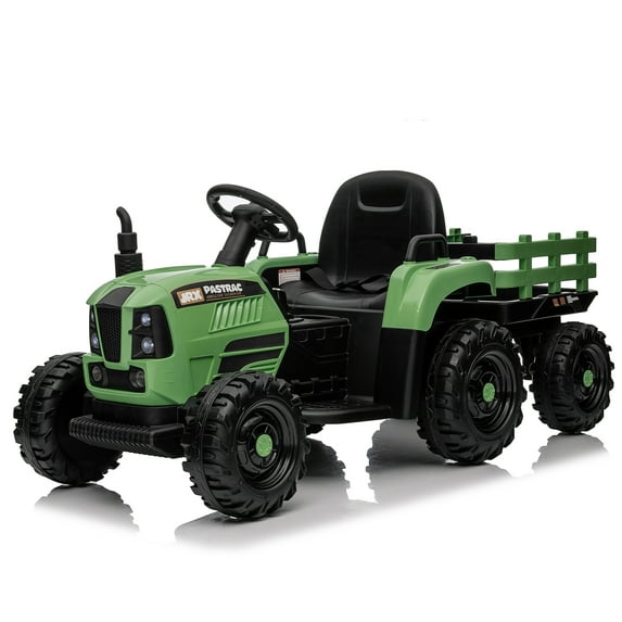 24V 400W Ride on Tractor with Trailer, Powered Electric Tractor Toy W/Remote Control, 3 Speed Adjustable, Power Display, USB, MP3 , Bluetooth, LED Light