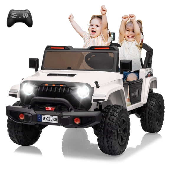 24V 4WD 2-Seater Electric Ride On Car for Kids - Remote & Parent Control - Adjustable Footwell - Gentle Start - LED Lights - Wireless Audio - Storage - 3 Speeds - Battery Powered Vehicle, White