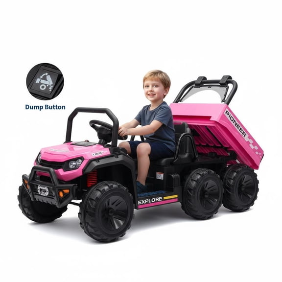 24V 4WD 2-Seater Kids Electric Ride-On Dump Truck – Remote Control, Working Dump Bed, 3 Speed Modes, Music Player, All-Terrain Off-Road Vehicle Toy for Boys & Girls Ages 3-8, Blue