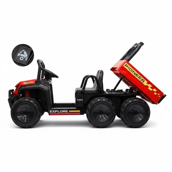 24V 4WD 2-Seater Kids Electric Ride-On Dump Truck – Remote Control, Working Dump Bed, 3 Speed Modes, Music Player, All-Terrain Off-Road Vehicle Toy for Boys & Girls Ages 3-8, Pink