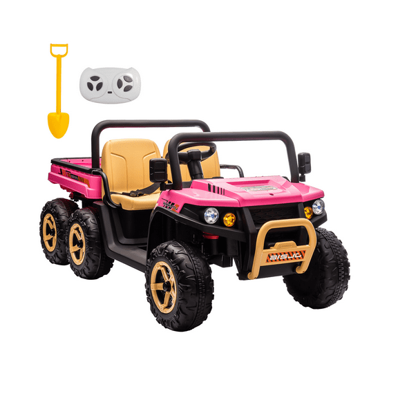 24V 4WD 6-Wheel All-Terrain Ride-on Dump Truck, 2-Seater UTV with Parent Remote Control, Electric Dump Bed & Shovel, Bluetooth Music, LED Headlights for Kids Ages 3-8