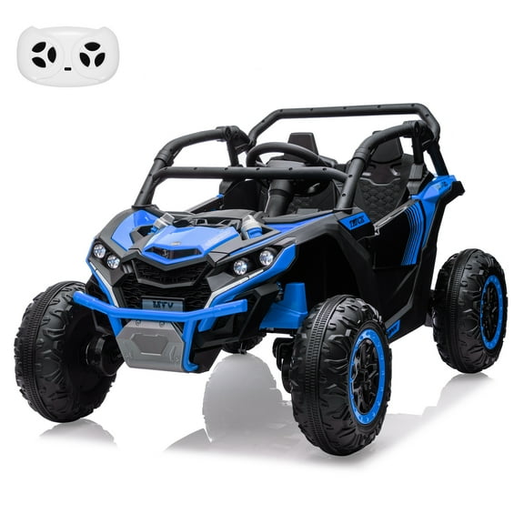24V 4WD Kids Ride-On Car with Remote Control, 2-Seater Electric UTV for Off-Road, 3 Speed, LED Lights & Music, All-Terrain Vehicle for Ages 3-8 (Blue)