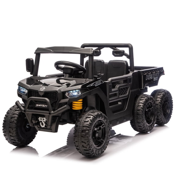 24V 4WD Ride On Dump Truck, 2-Seater 6 Wheeler Electric Powered Ride On Toy with Remote Control, 4X100W Motor, Music, LED Light and Story, Black