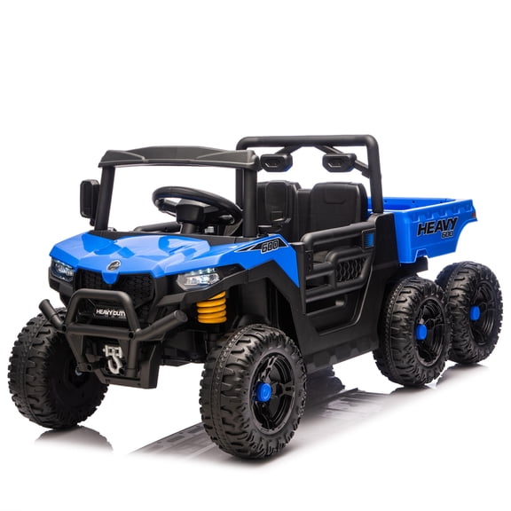 24V 4WD Ride On Dump Truck, 2-Seater 6 Wheeler Electric Powered Ride On Toy with Remote Control, 4X100W Motor, Music, LED Light and Story, Blue