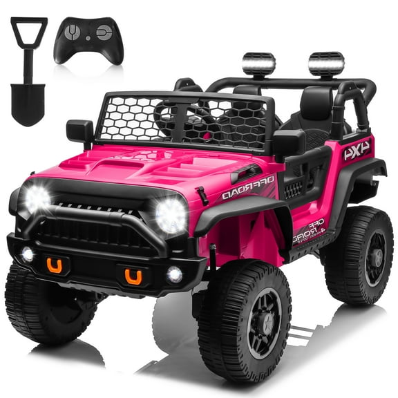 24V 4WD Ride on Toys with Remote Control, 2 Seater Kids Electric Car 7AH Battery Powered Truck Vehicle Powered 4-Wheeler Toy w/ Spring Suspension, Bluetooth Music, Gift for Boys Girls Pink