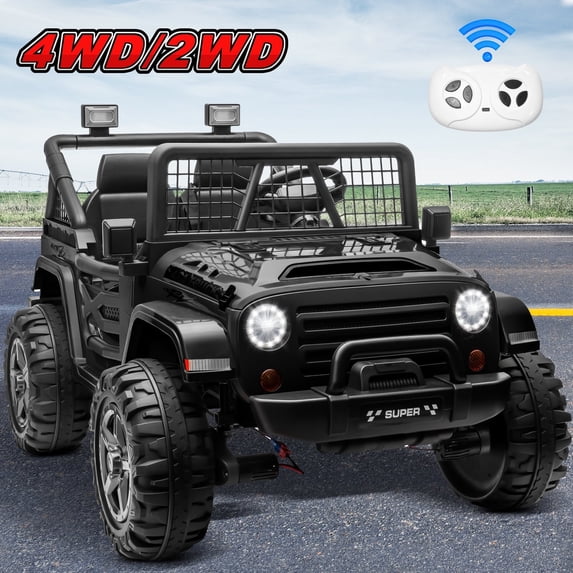 Funride 24 Volt Ride on Toys, 800W Electric Car for Kids with Remote Control, 4WD/2WD Switchable Power Car Wheels, 2-Seater Ride On Truck with Music, Bluetooth, Black