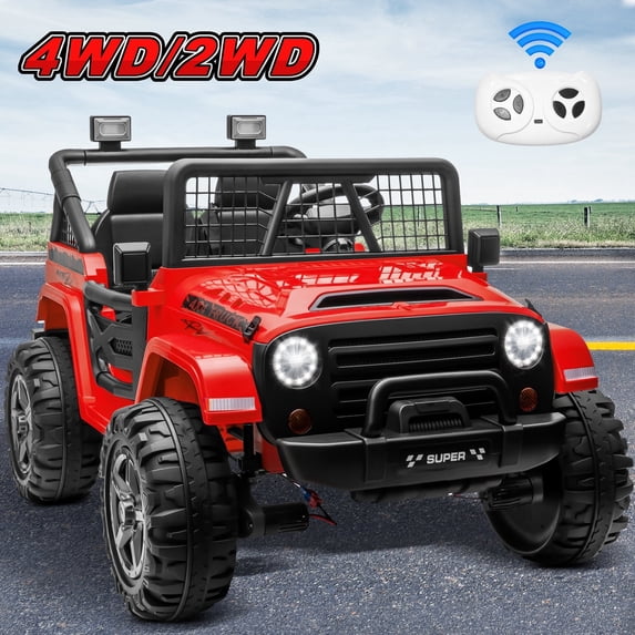 Funride 24 Volt Ride on Toys, 800W Electric Car for Kids with Remote Control, 4WD/2WD Switchable Power Car Wheels, 2-Seater Ride On Truck with Music, Bluetooth, Red
